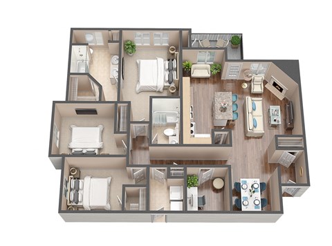 Floor plan for 3 beds, 2 baths, 1396 sqft